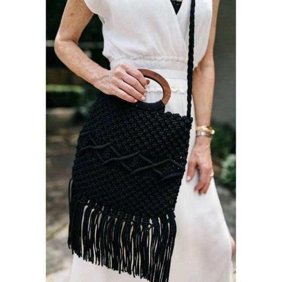 DANIELLE NICOLE Boho Macrame Fringe Crossbody Bag - Picture 1 of 9